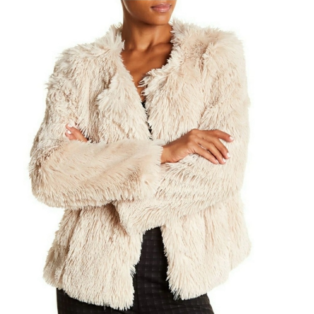 Sanctuary Stella Faux Fur Scoop Neck Jacket Cream Tan Beige Size Small S